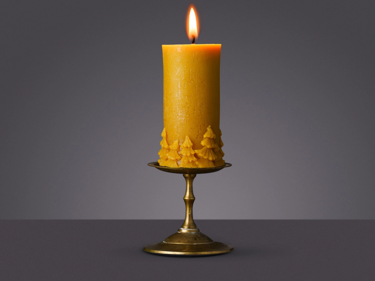 Świeca z wosku pszczelego duży walec z choinkami